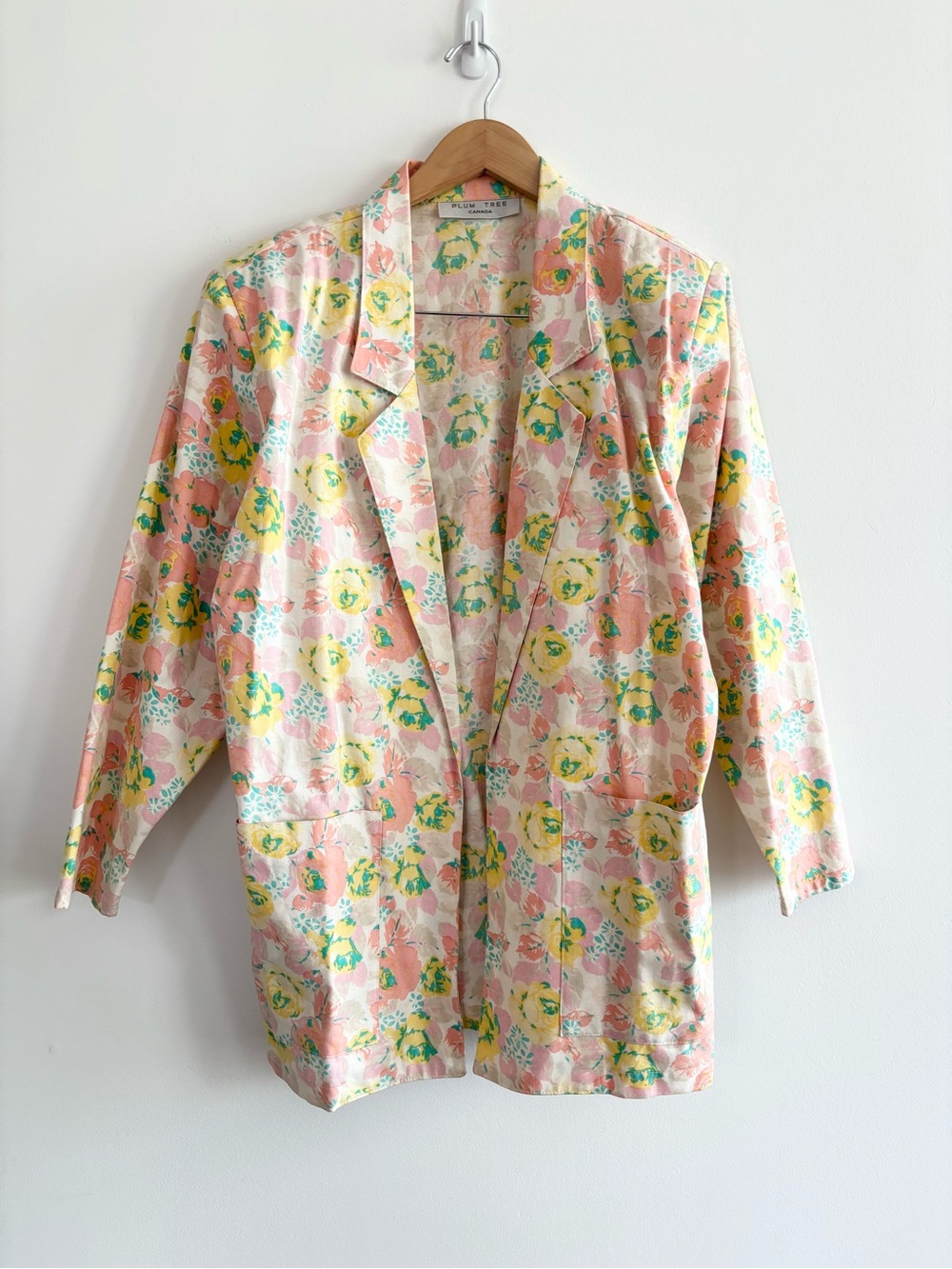 Vintage 100% Cotton Pastel Floral Open Boxy Blazer - Picture 2 of 10